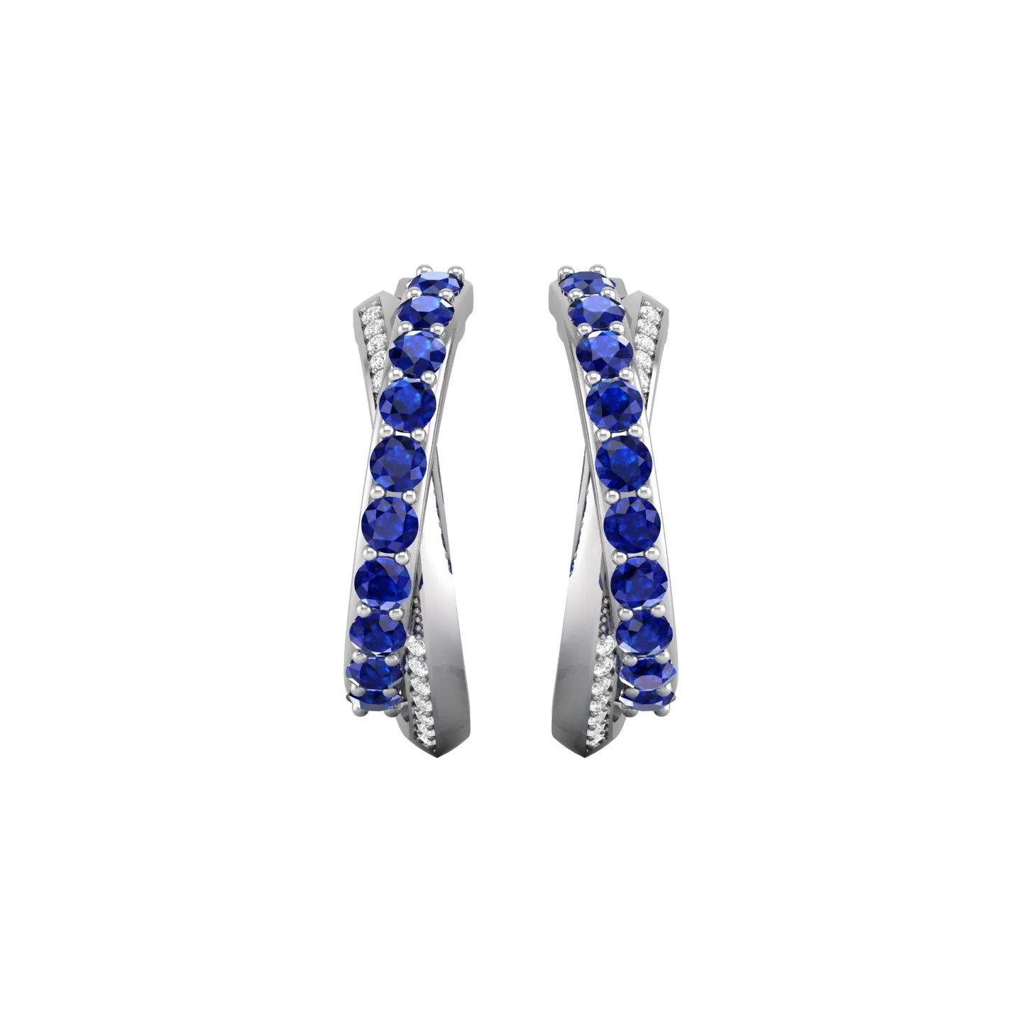 Blue Sapphire and Diamond Crossover Hoop Earrings