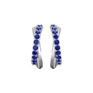 Blue Sapphire and Diamond Crossover Hoop Earrings