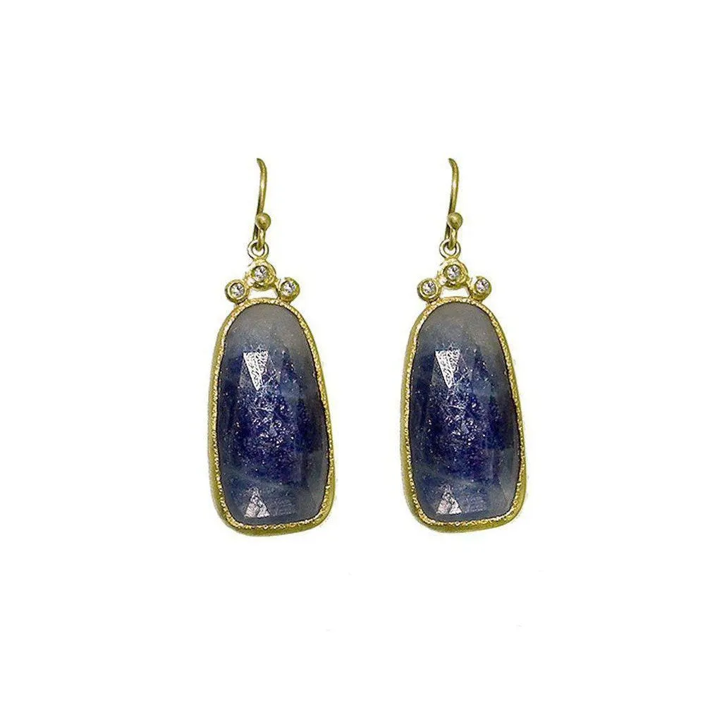Blue Sapphire and Diamond Earrings 18k Gold