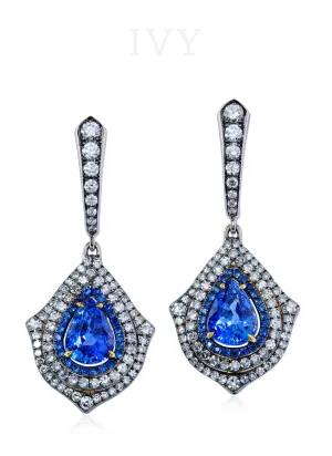 Blue Sapphire and Diamond Earrings