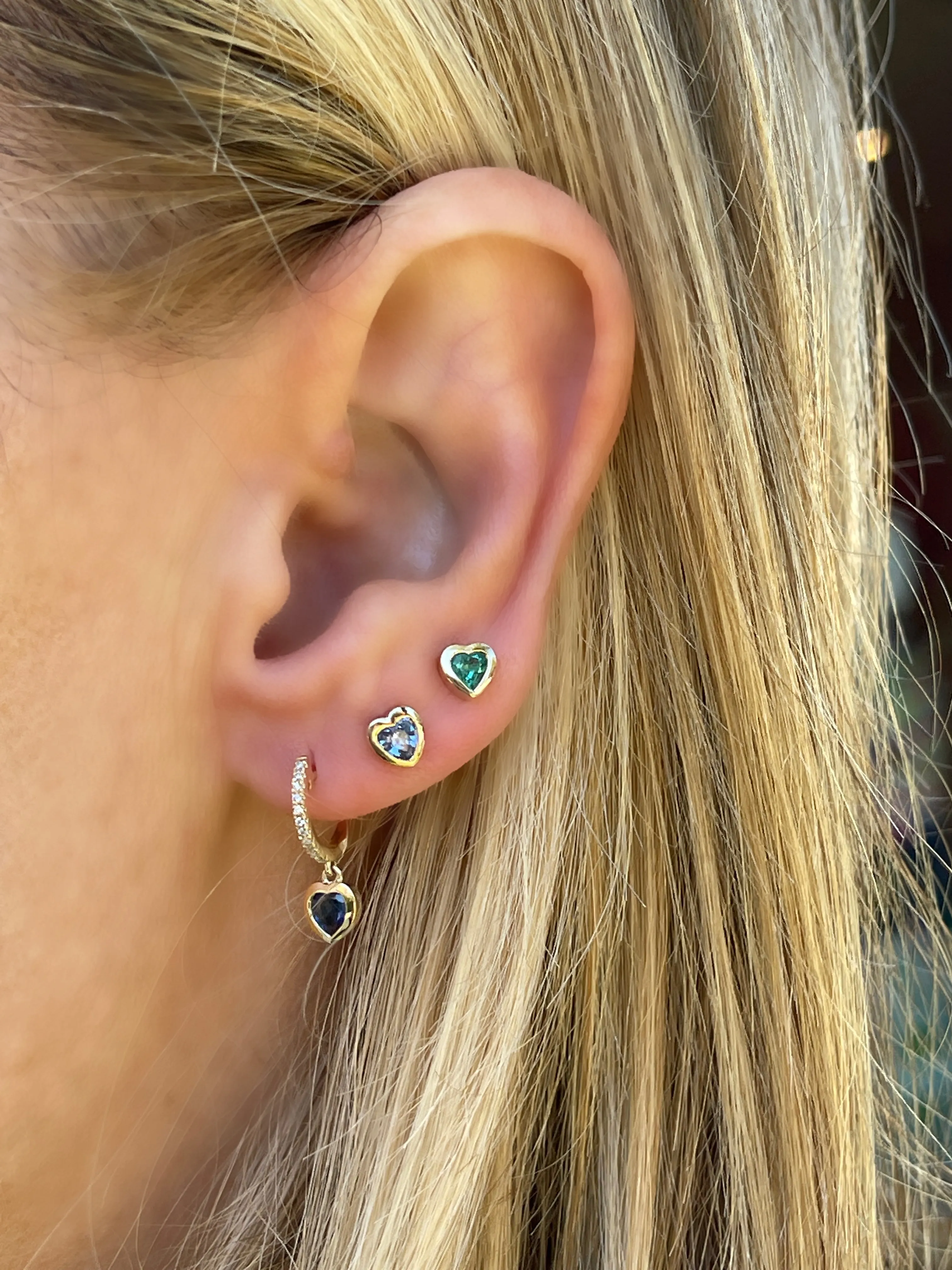 Blue Sapphire Heart Studs