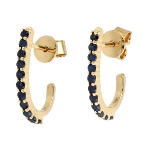 Blue Sapphire September Birthstone Hoop Earrings In 18K Yellow Gold