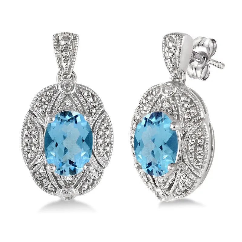 Blue Topaz &  Diamond Filigree Earrings