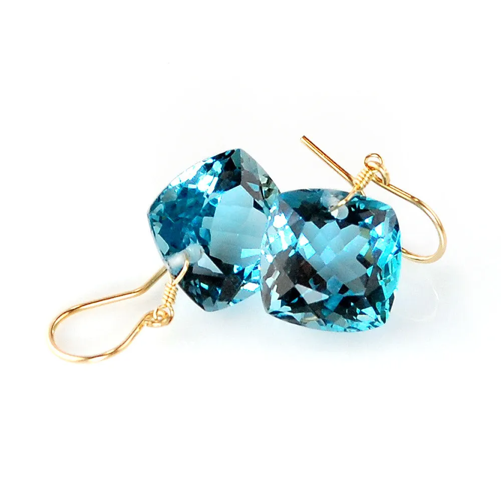 Blue Topaz Cushion Cut Solitaire Earrings