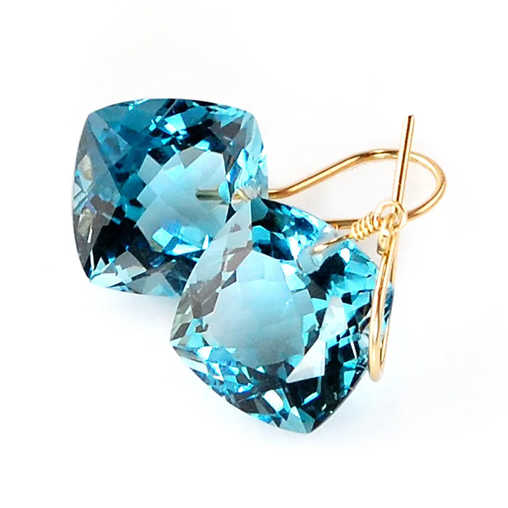 Blue Topaz Cushion Cut Solitaire Earrings