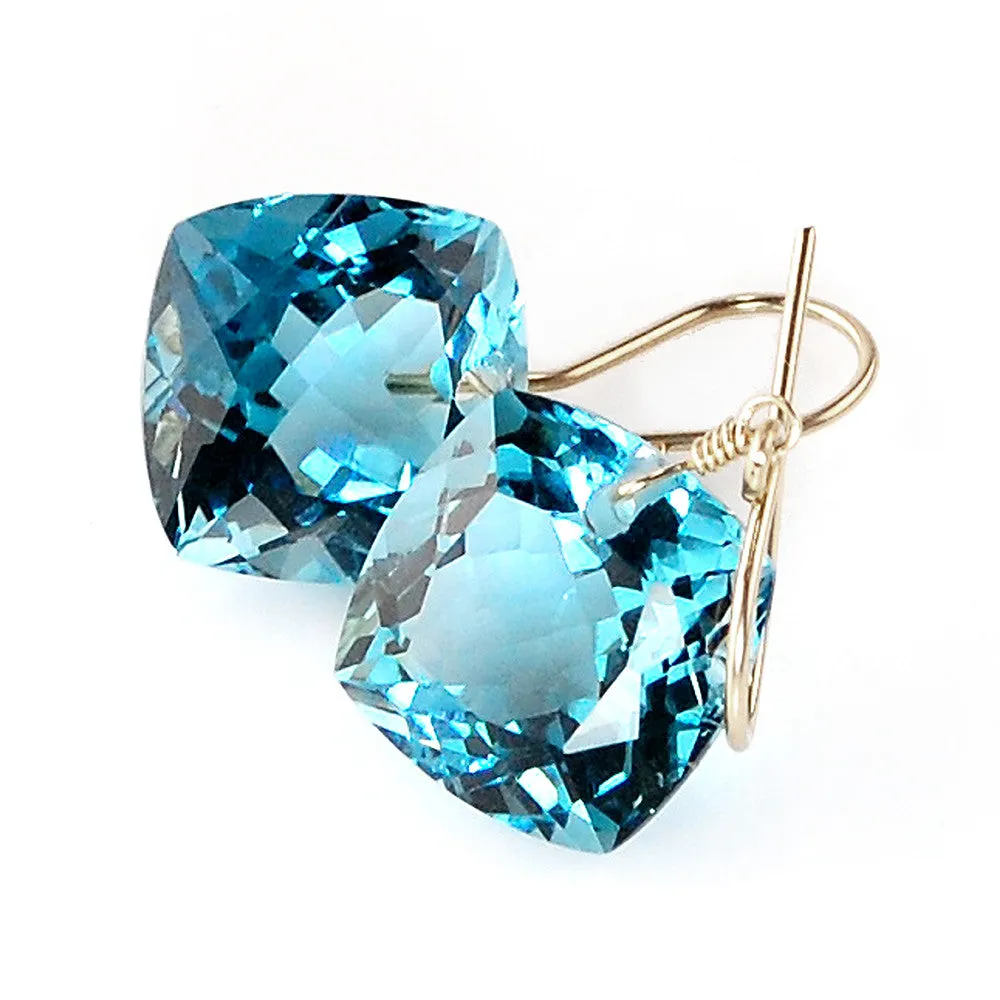 Blue Topaz Cushion Cut Solitaire Earrings