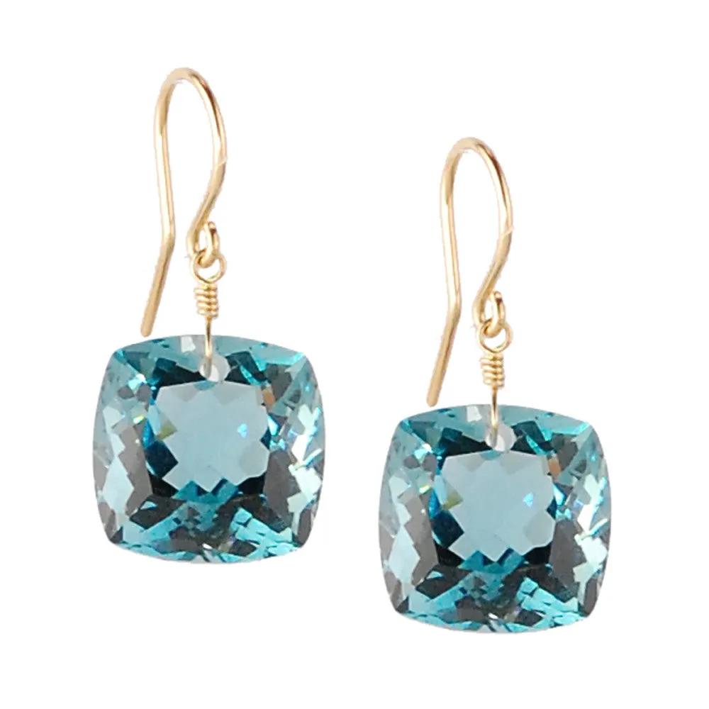 Blue Topaz Cushion Cut Solitaire Earrings