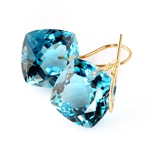 Blue Topaz Cushion Cut Solitaire Earrings