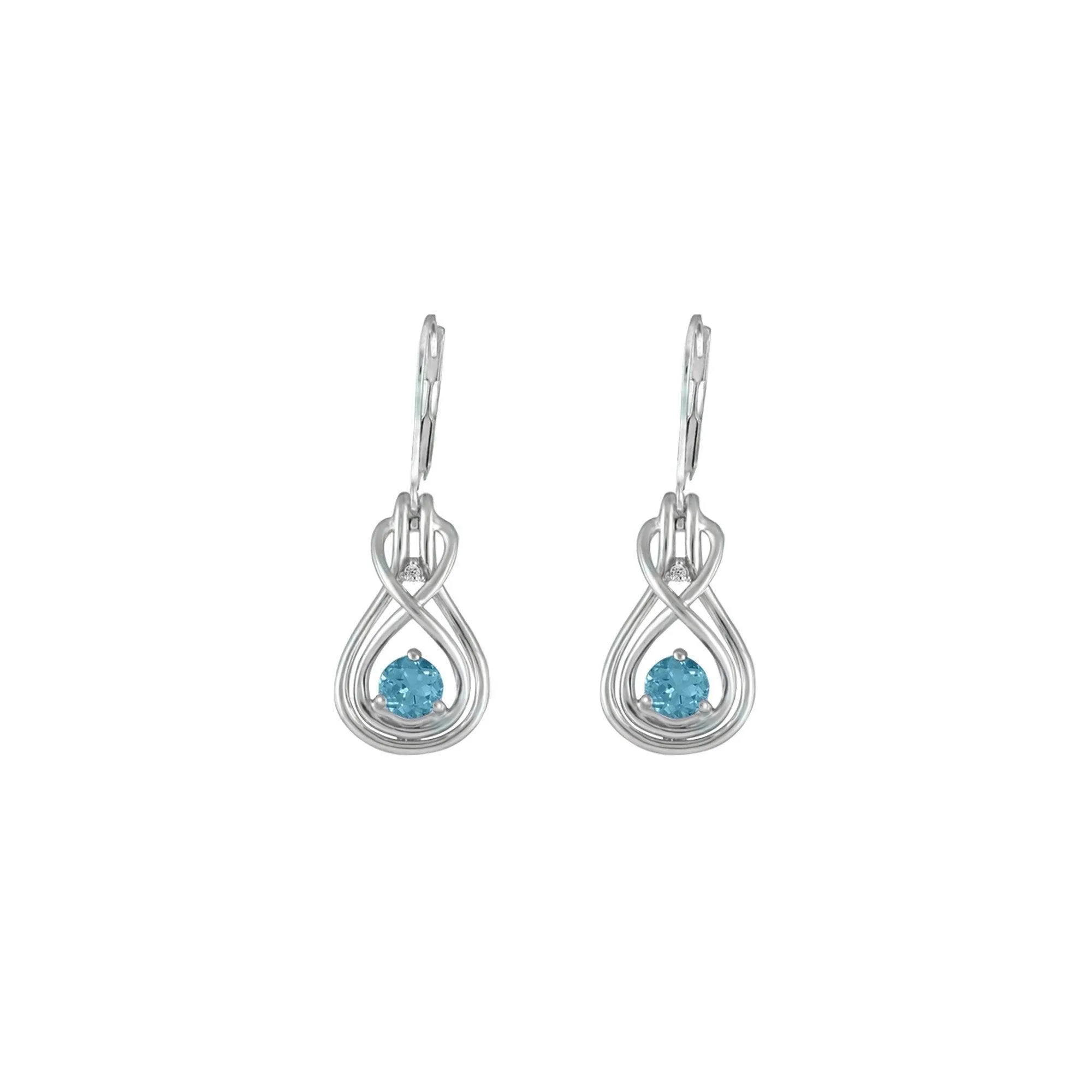 Blue Topaz Dangle Earrings - Blue Topaz and Diamond Earrings in Silver