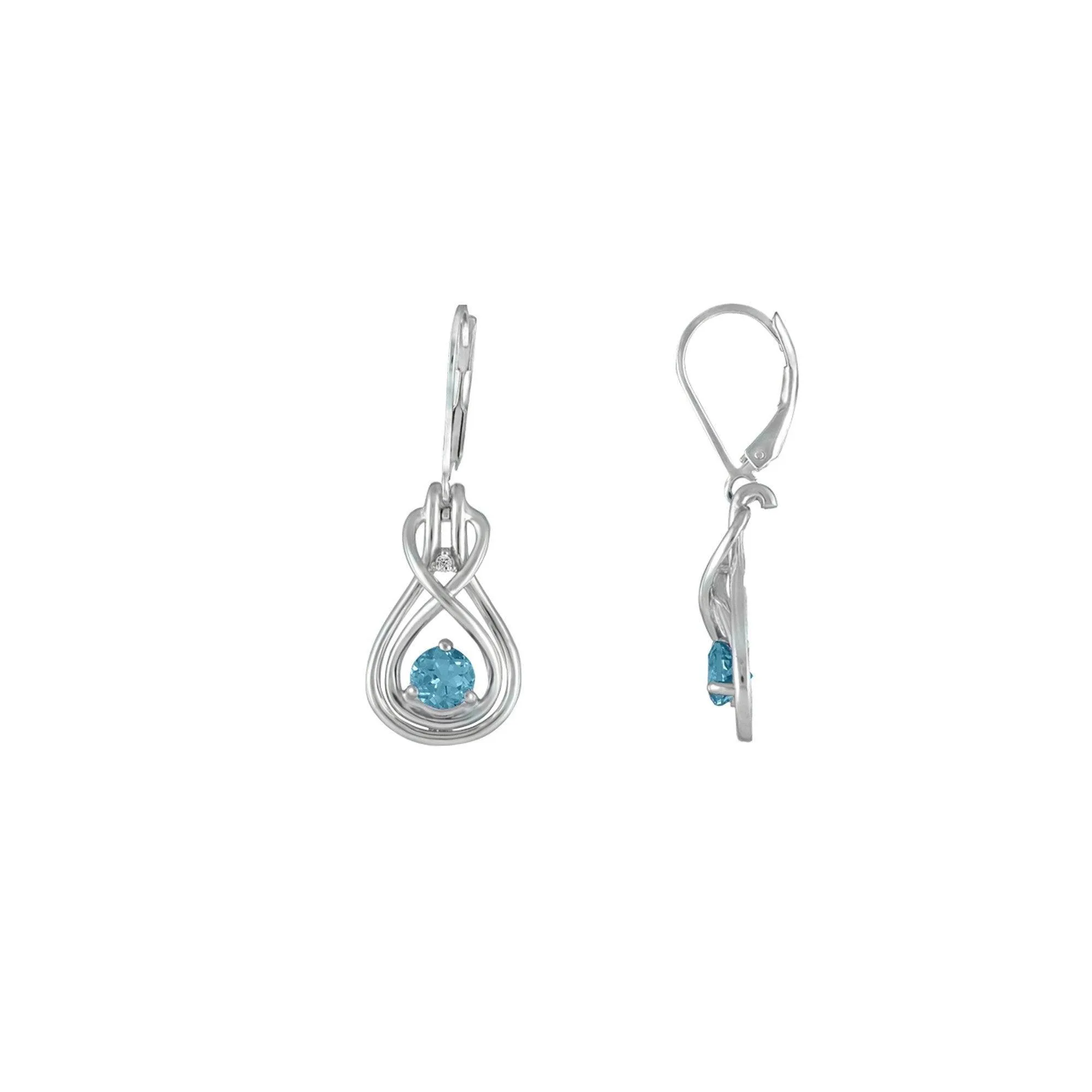 Blue Topaz Dangle Earrings - Blue Topaz and Diamond Earrings in Silver