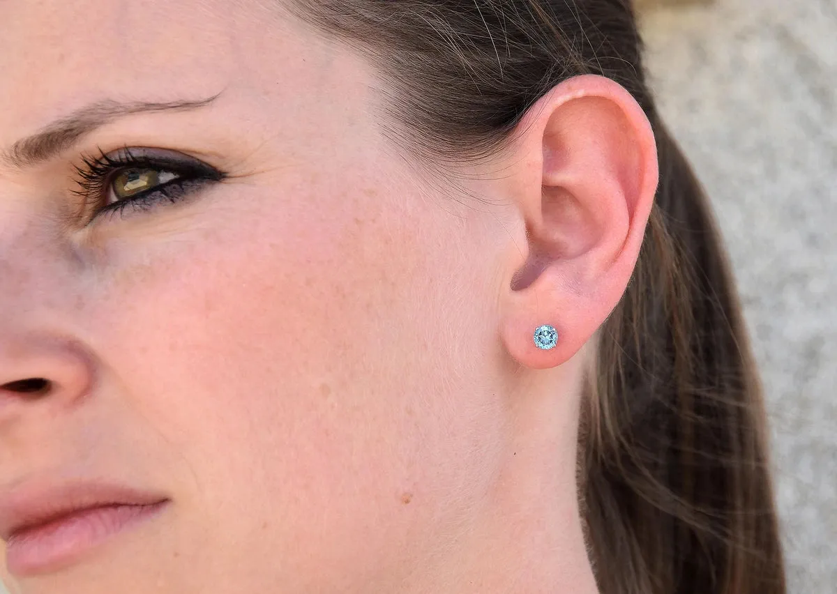 Blue topaz earrings studs 1/2 carat