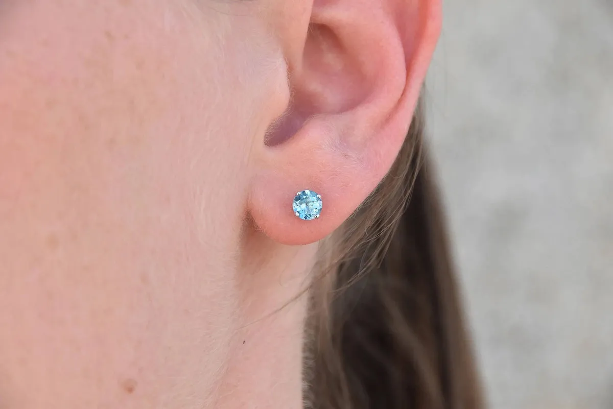Blue topaz earrings studs 1/2 carat