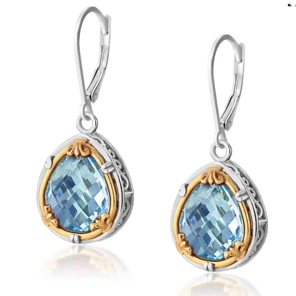 Blue Topaz Elegance: Two-Tone Sterling & Gold Vermeil Jewelry Set