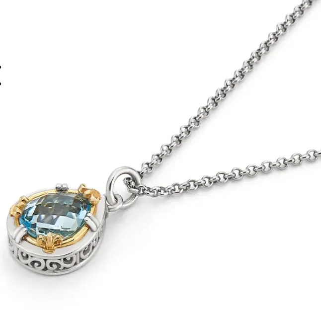 Blue Topaz Elegance: Two-Tone Sterling & Gold Vermeil Jewelry Set