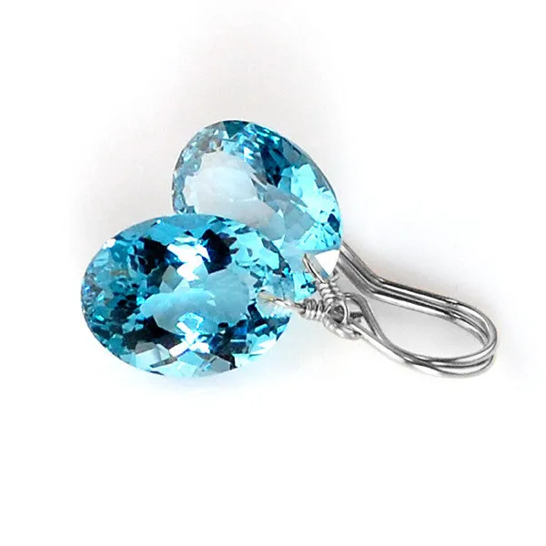 Blue Topaz Oval Cut Solitaire Earrings