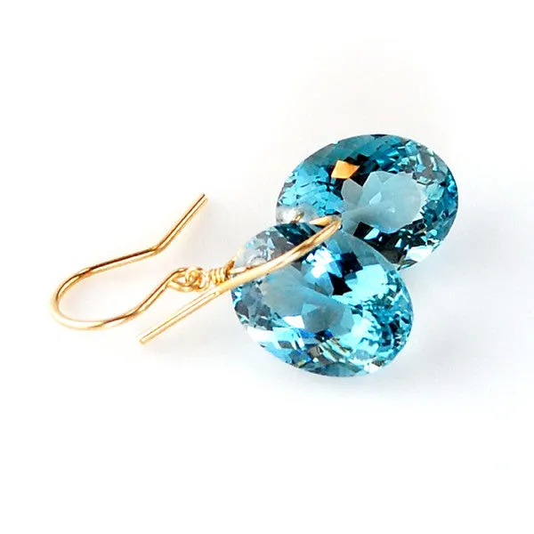 Blue Topaz Oval Cut Solitaire Earrings
