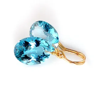Blue Topaz Oval Cut Solitaire Earrings