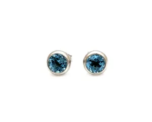 Blue Topaz White Gold Stud Earrings