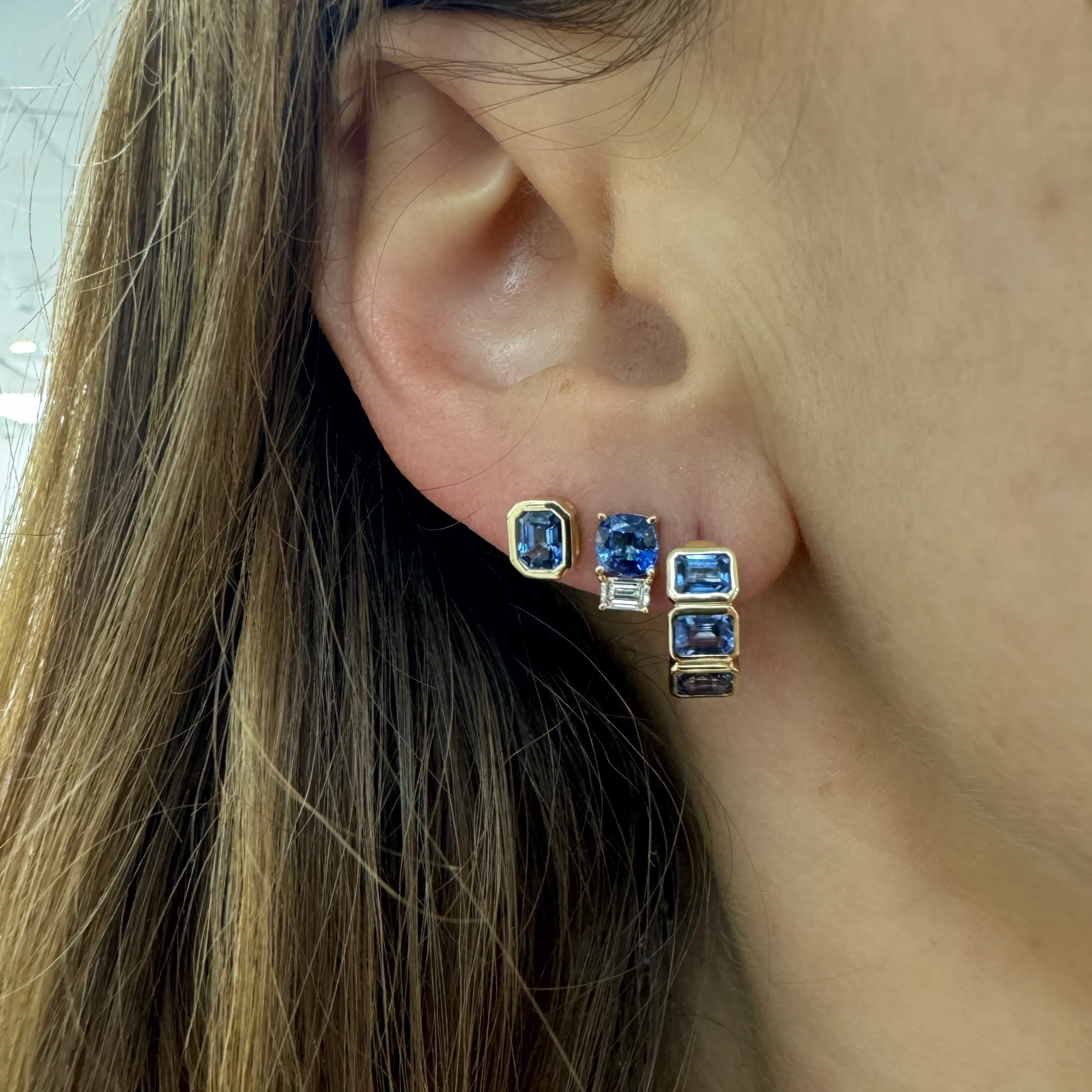 Bold & Bezel Set Blue Sapphire Statement Huggie Hoop Earrings