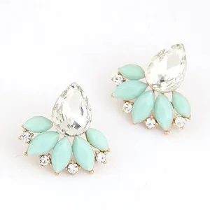 Brand Design Retro Exquisite Women Acrylic Flower Crystal Gem Cubic Zircon Stud Earrings For Women Accessories PT31
