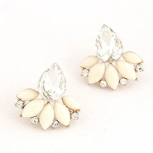 Brand Design Retro Exquisite Women Acrylic Flower Crystal Gem Cubic Zircon Stud Earrings For Women Accessories PT31
