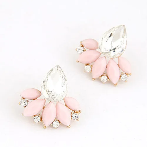 Brand Design Retro Exquisite Women Acrylic Flower Crystal Gem Cubic Zircon Stud Earrings For Women Accessories PT31
