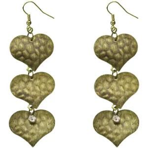 Bronze Triple Heart Drop Earrings