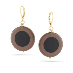 BROWN AND BLACK ROUND DROP EARRINGS #207BR3301 (3B5)