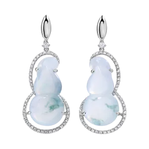 Buxiu Natural Grey Jade and Diamond Earrings