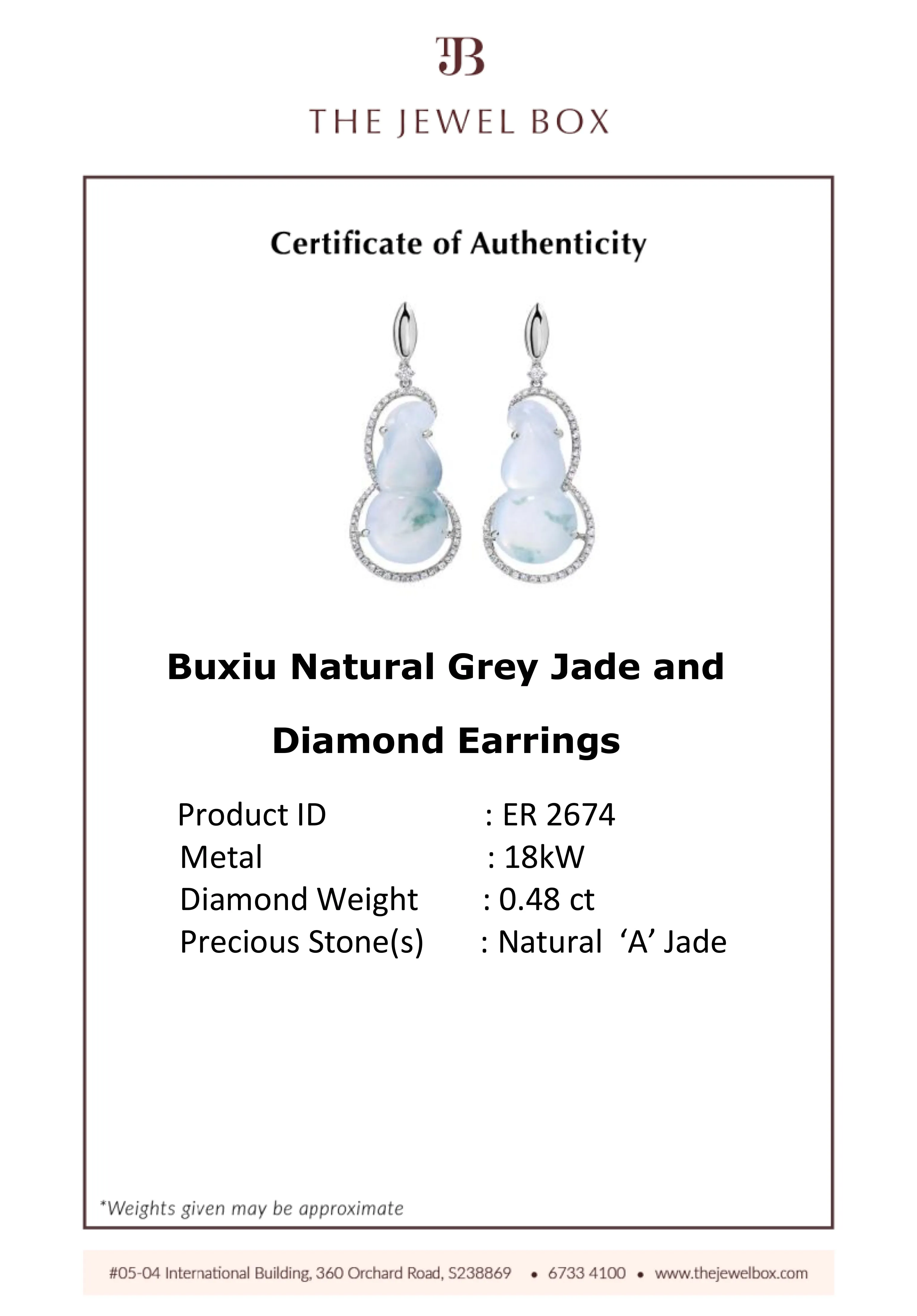 Buxiu Natural Grey Jade and Diamond Earrings