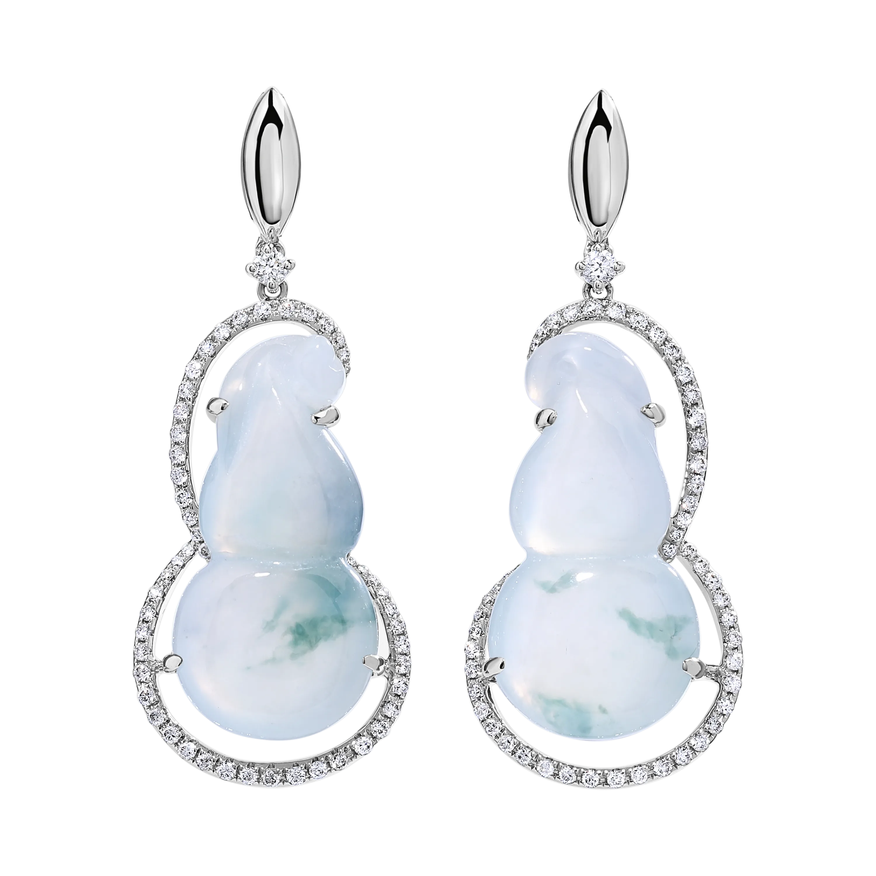 Buxiu Natural Grey Jade and Diamond Earrings