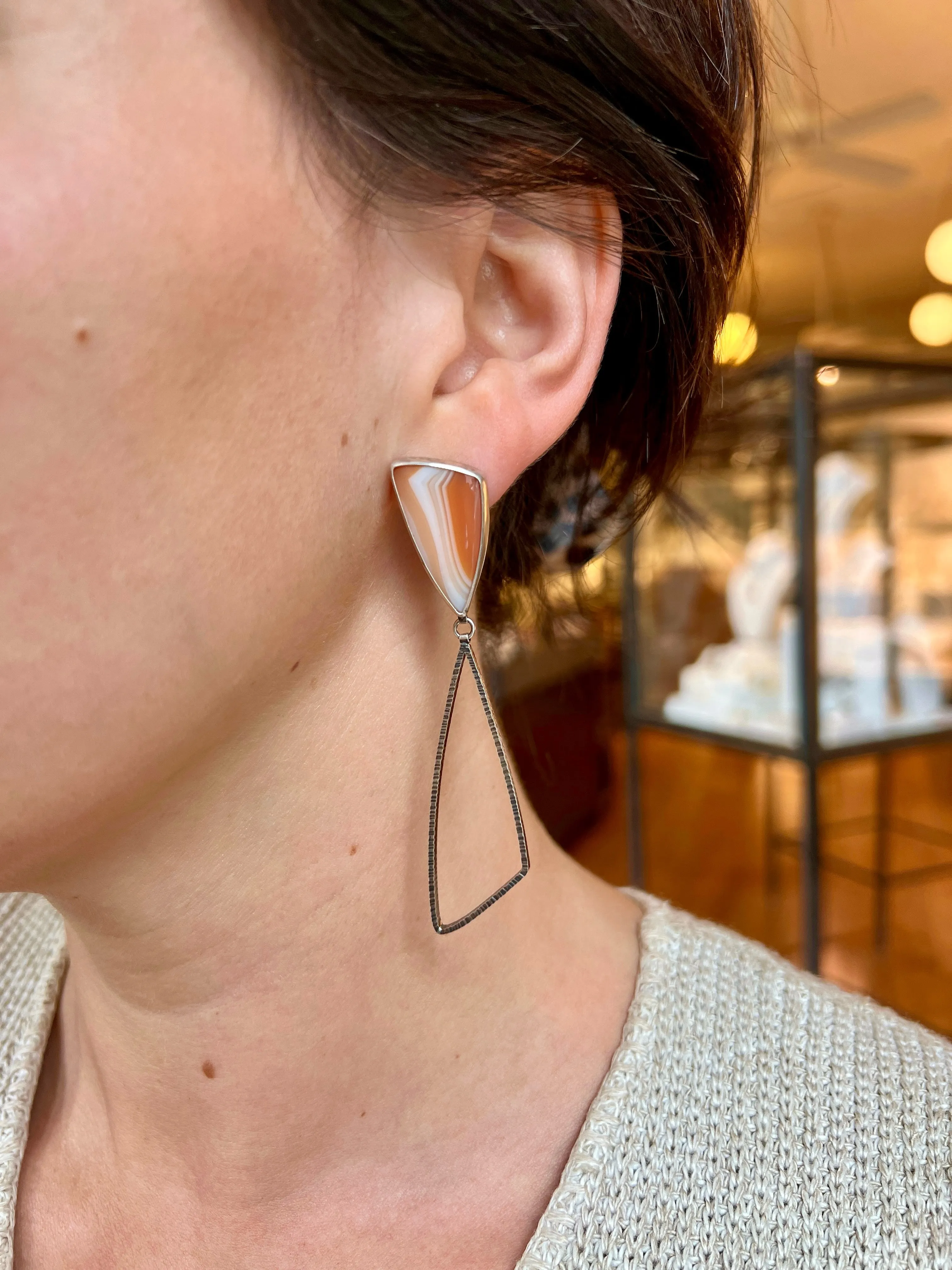 Carnelian & Polygon Drop Earrings