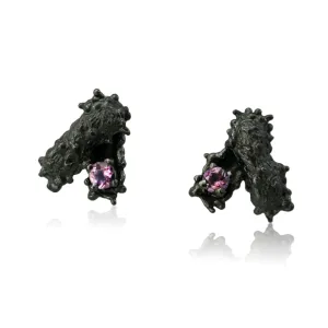 Caterpillar double earrings with Amethyst