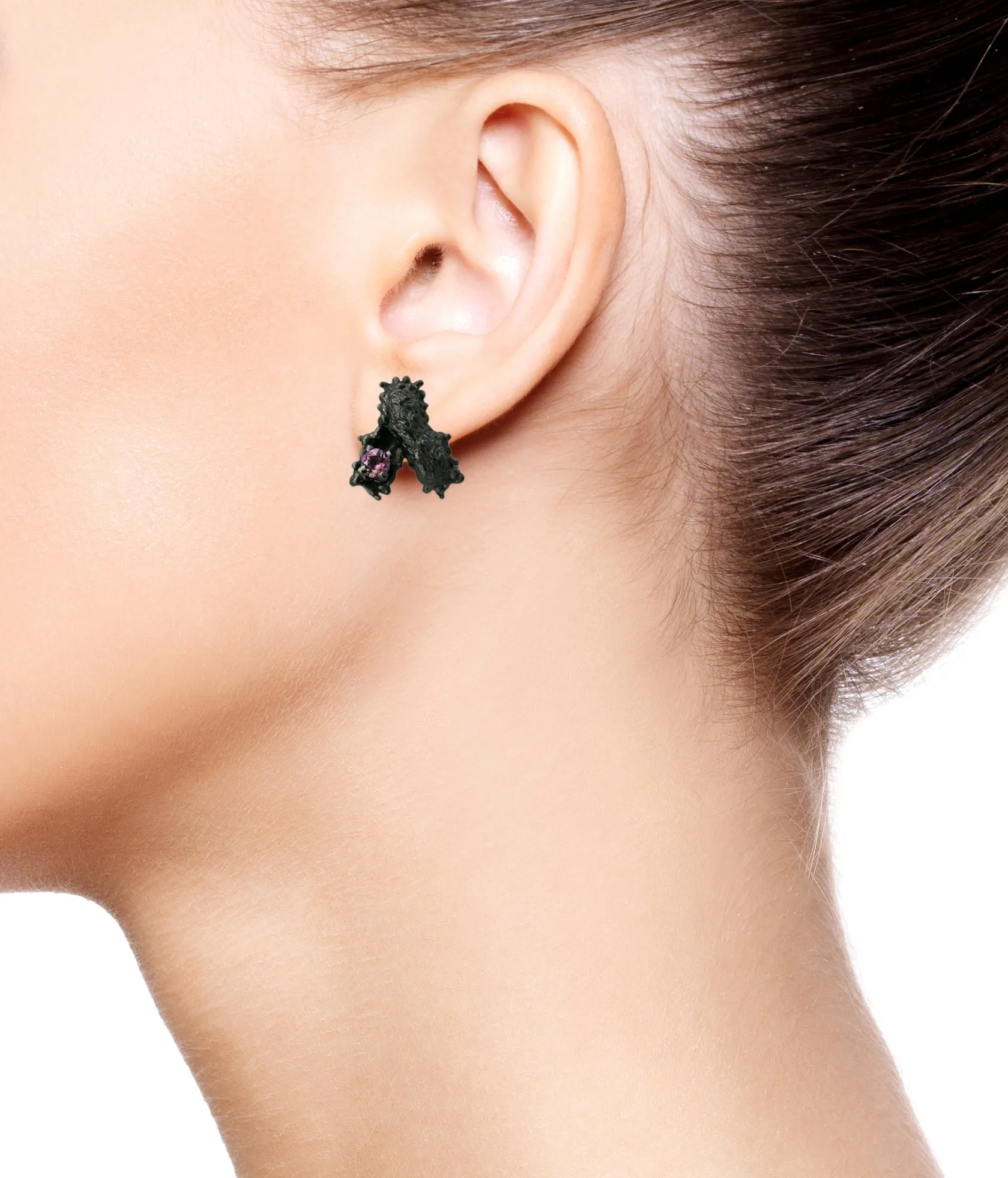 Caterpillar double earrings with Amethyst