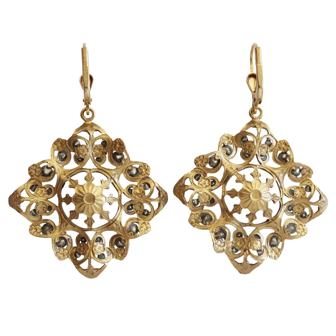 Catherine Popesco 14k Gold Plated Enamel Flower Square Filigree Crystal Earrings, 9623G Pacific Blue