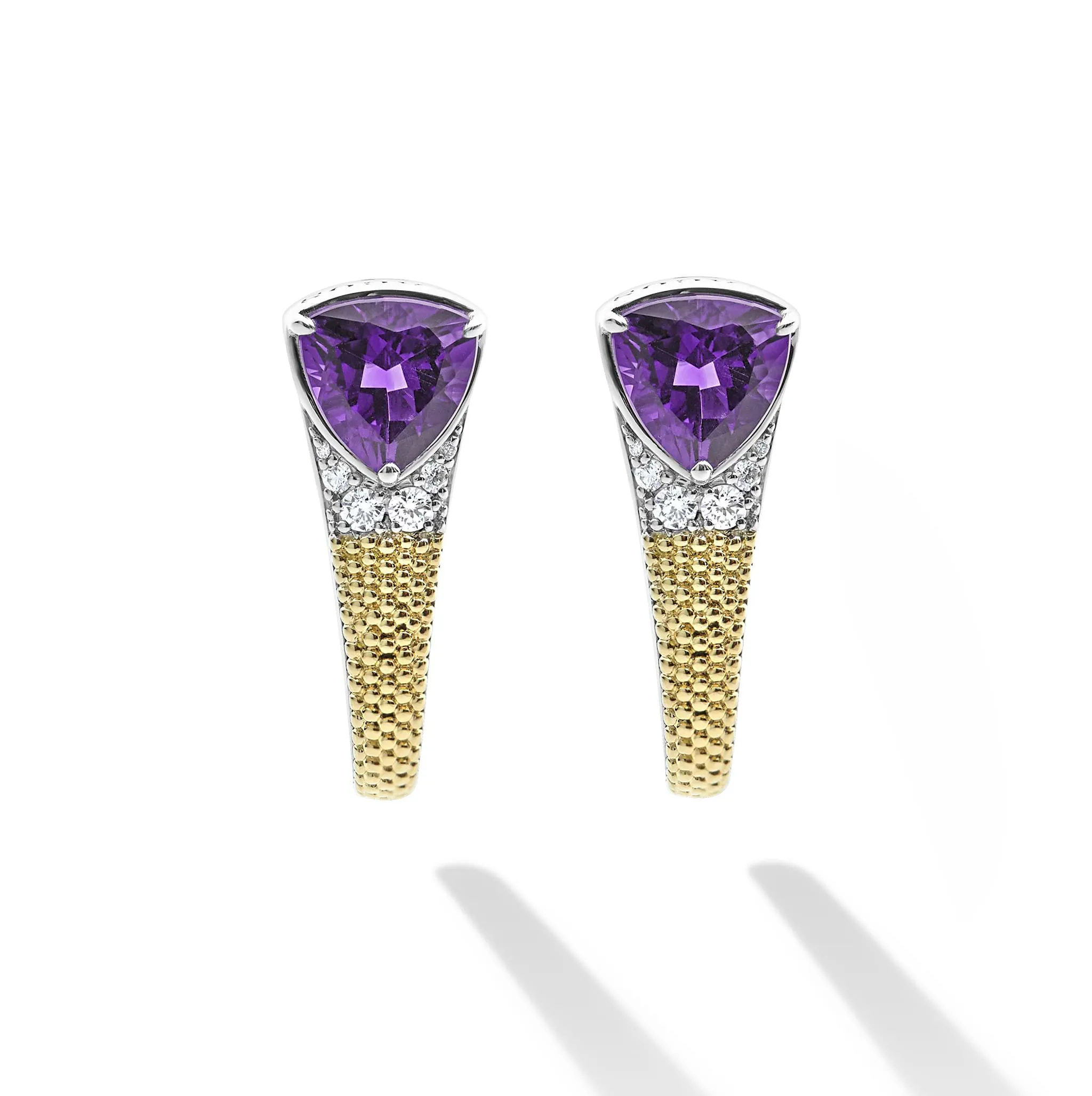 Caviar Color 18K Gold Diamond Amethyst Earrings