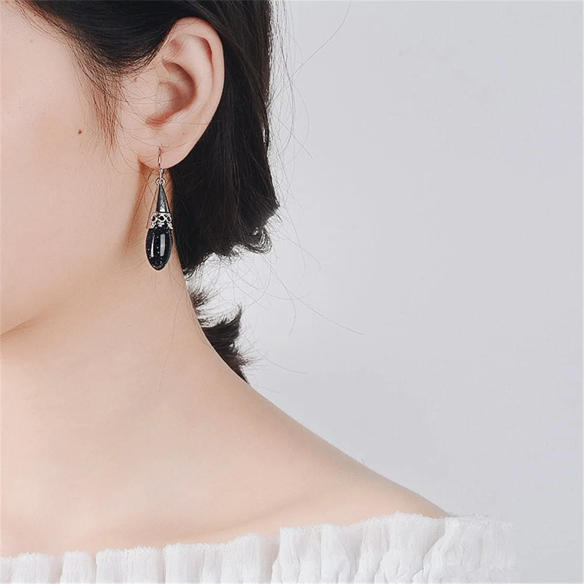 Celestine & Silver-Plated Drop Earrings