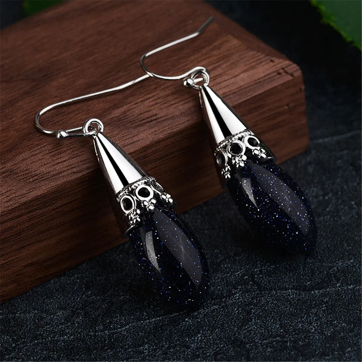 Celestine & Silver-Plated Drop Earrings