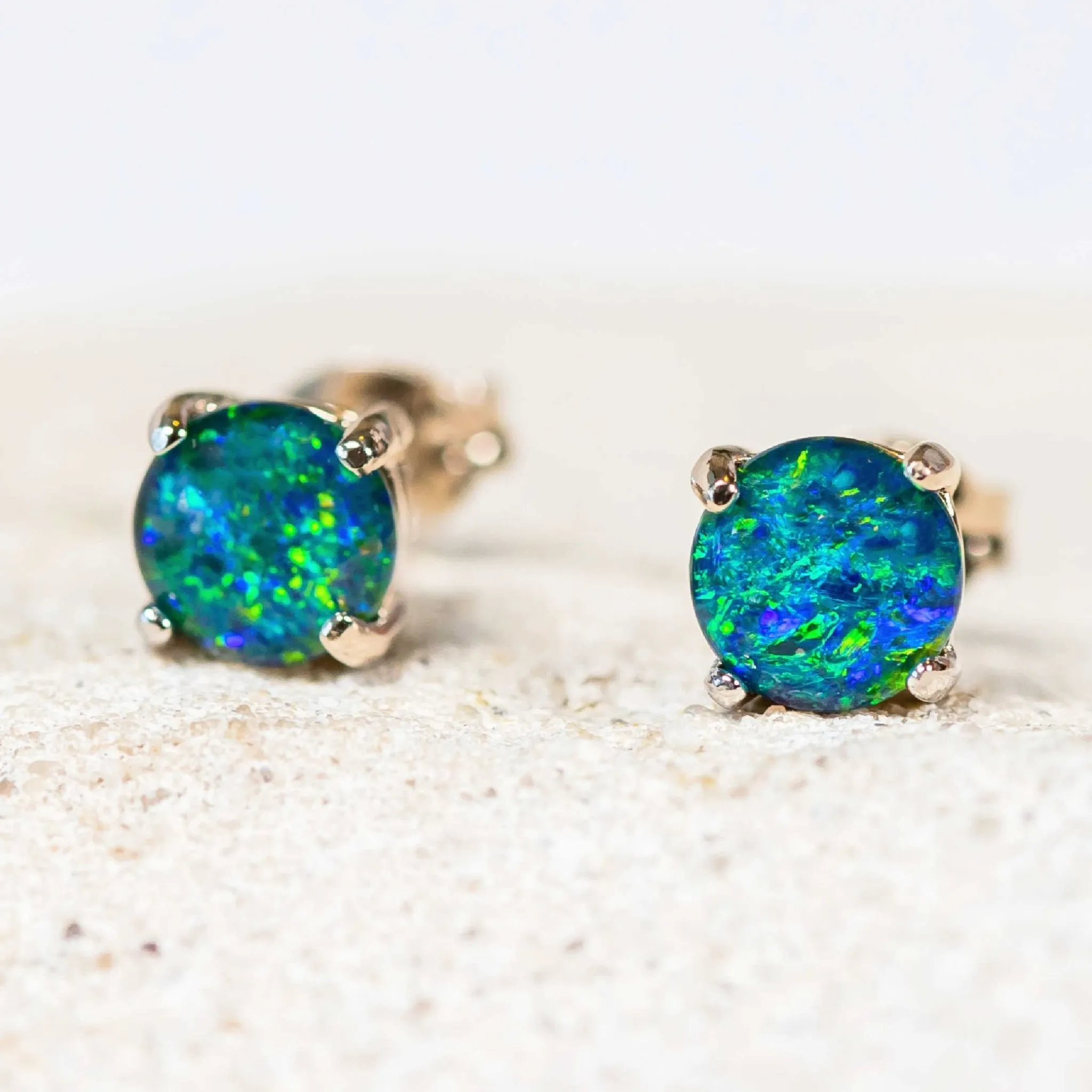 'Celia' Triplet Opal Earrings Silver