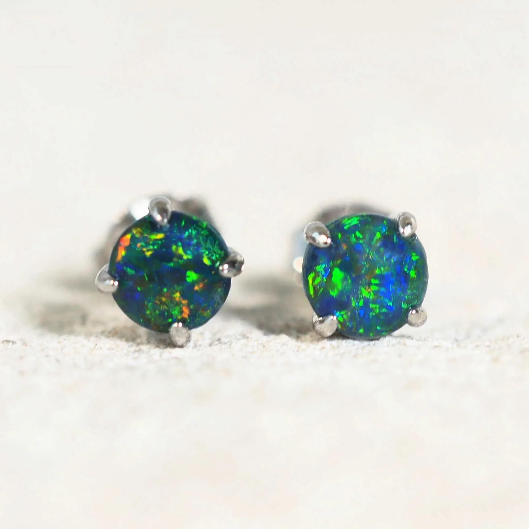 'Celia' Triplet Opal Earrings Silver
