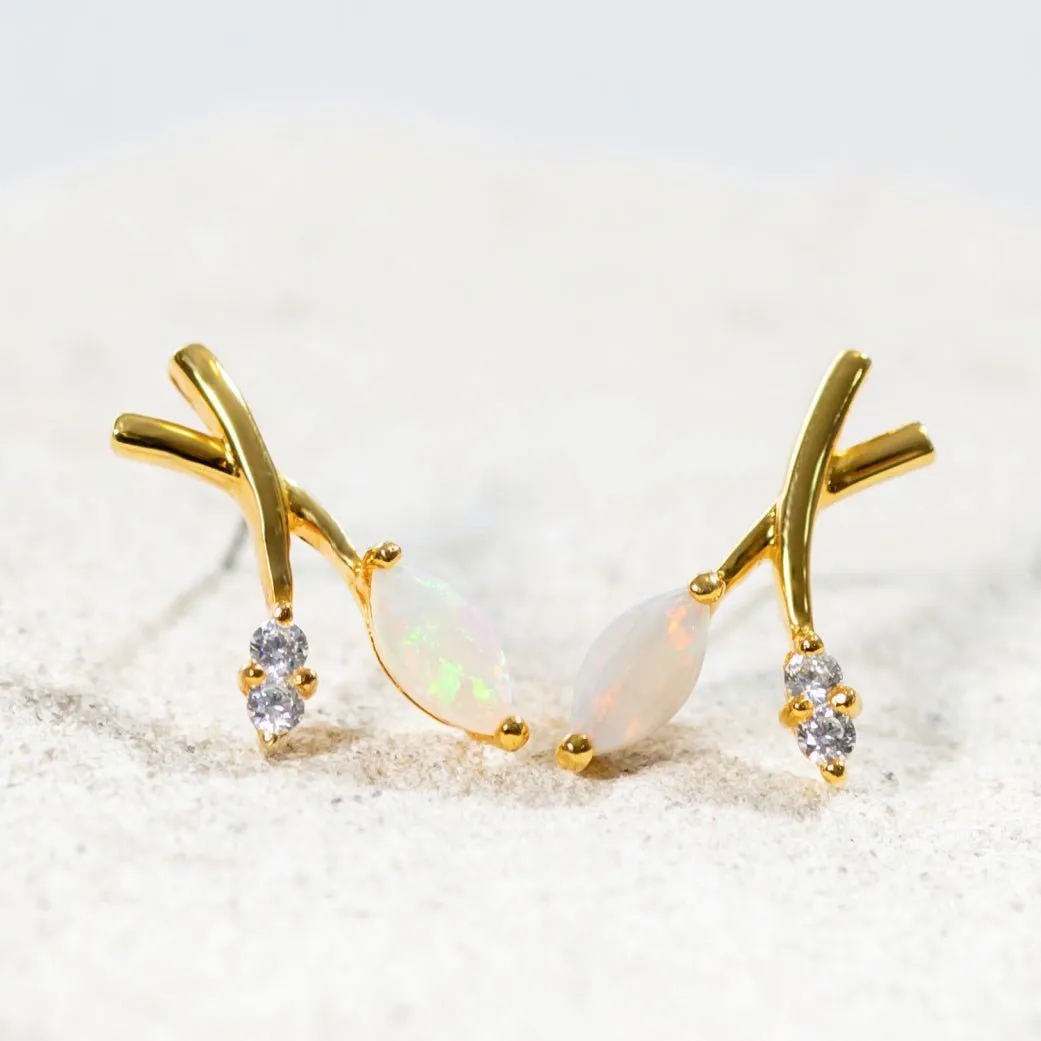 'Celine' White Opal Earrings Gold Plated Silver