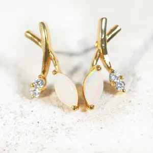 'Celine' White Opal Earrings Gold Plated Silver