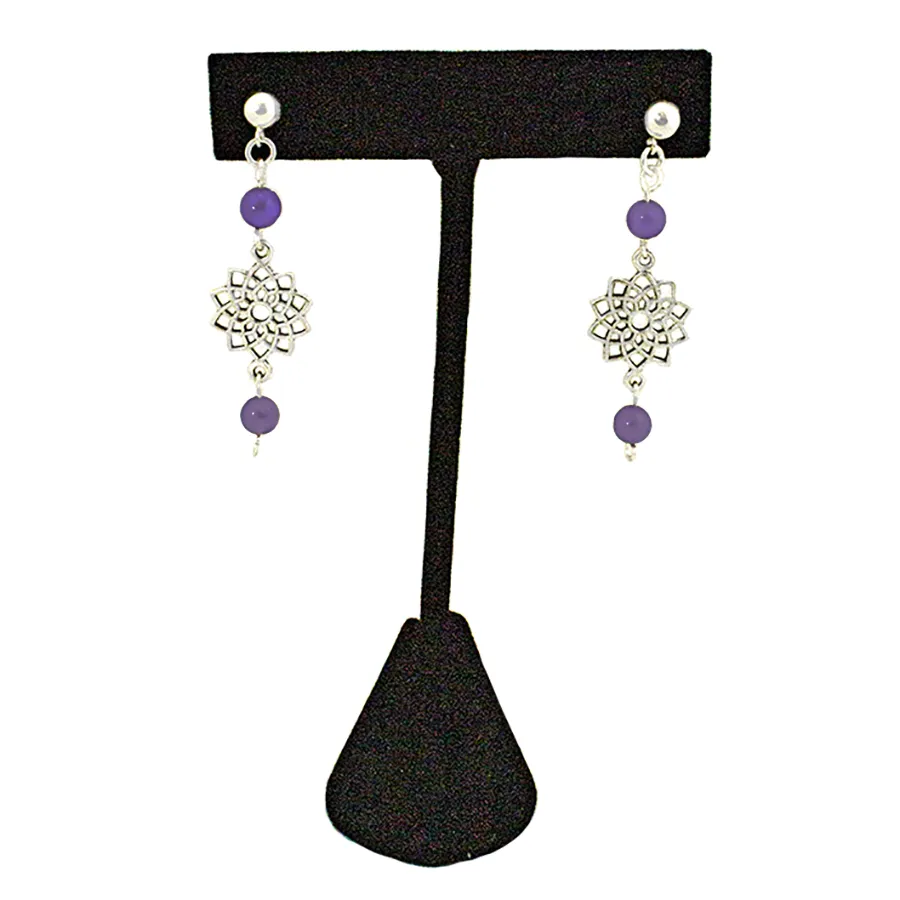Chakra - Crown - Amethyst  Earrings with Sahasvara Symbol in Antigue Silver