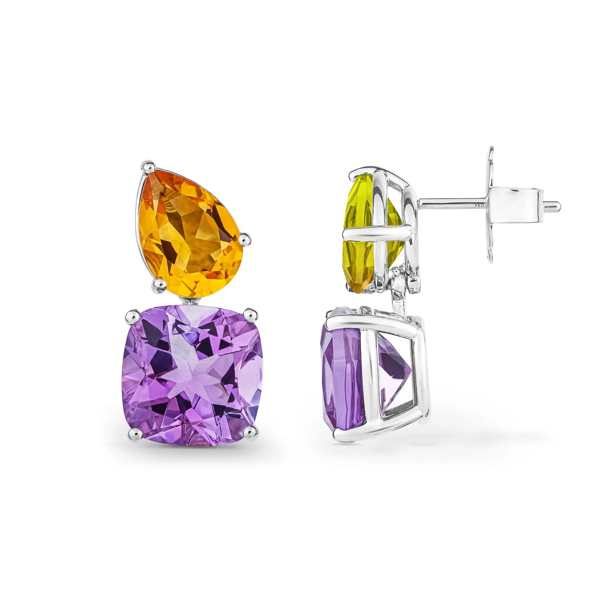 Chaos Earrings in 18ct White Gold with Multicoloured Gemstones