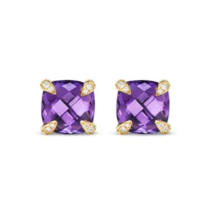 Chatelaine® Stud Earrings in 18K Yellow Gold with Amethyst and Diamonds, 8mm