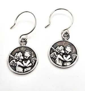 Cherub Angel Love Putto Italian sterling silver drop medallion earrings