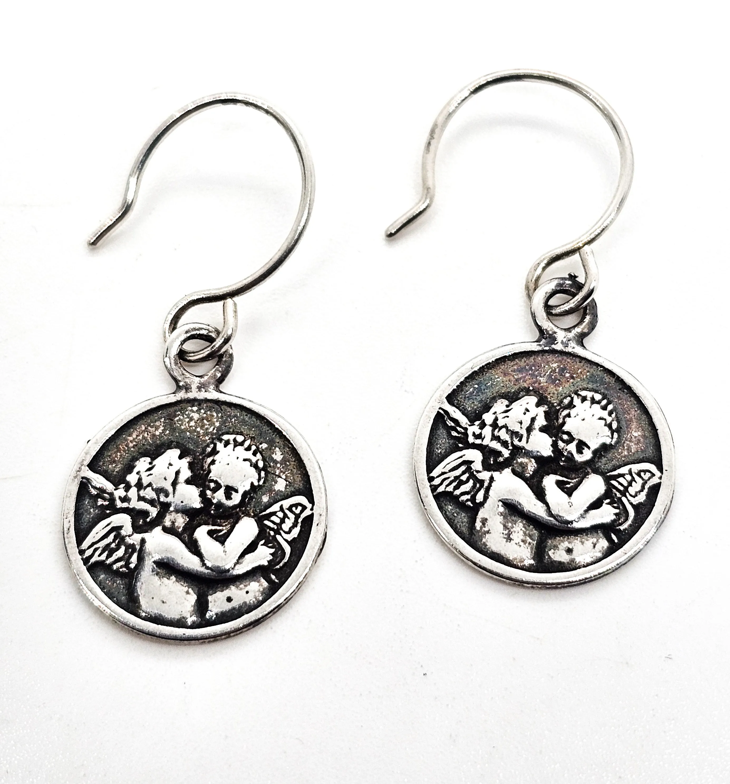 Cherub Angel Love Putto Italian sterling silver drop medallion earrings