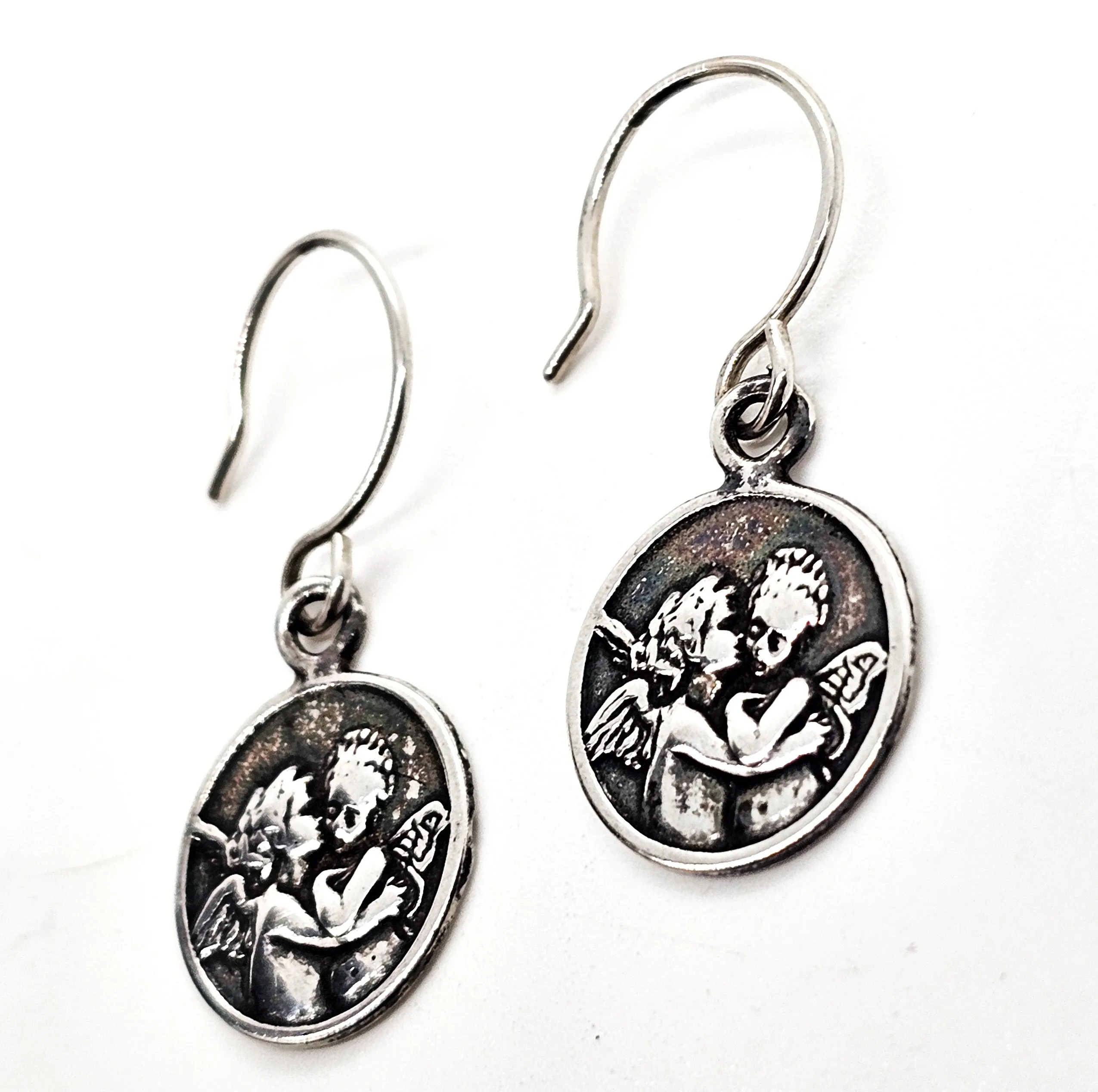 Cherub Angel Love Putto Italian sterling silver drop medallion earrings