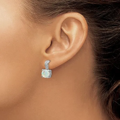Cheryl M Sterling Silver 8mm Opal And CZ Post Earrings