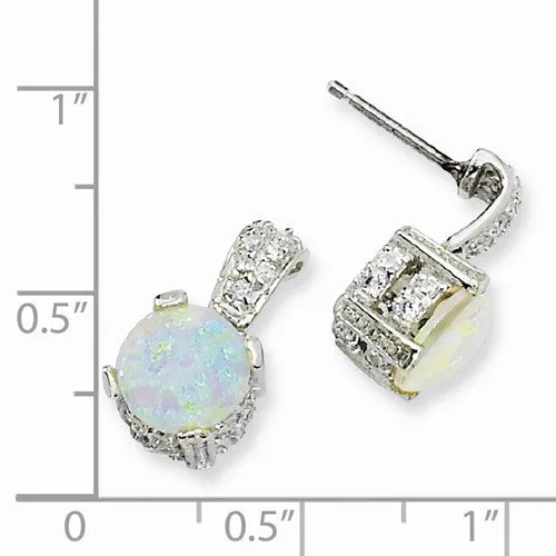 Cheryl M Sterling Silver 8mm Opal And CZ Post Earrings